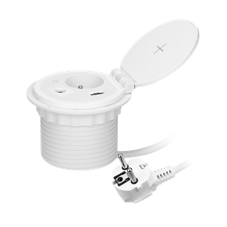 Gniazdo meblowe z ładowarką indukcyjną ładowarką USB z 2 gniazdami A i C przelotką kablową i przewodem 1.8m 2.4A 5V biał...